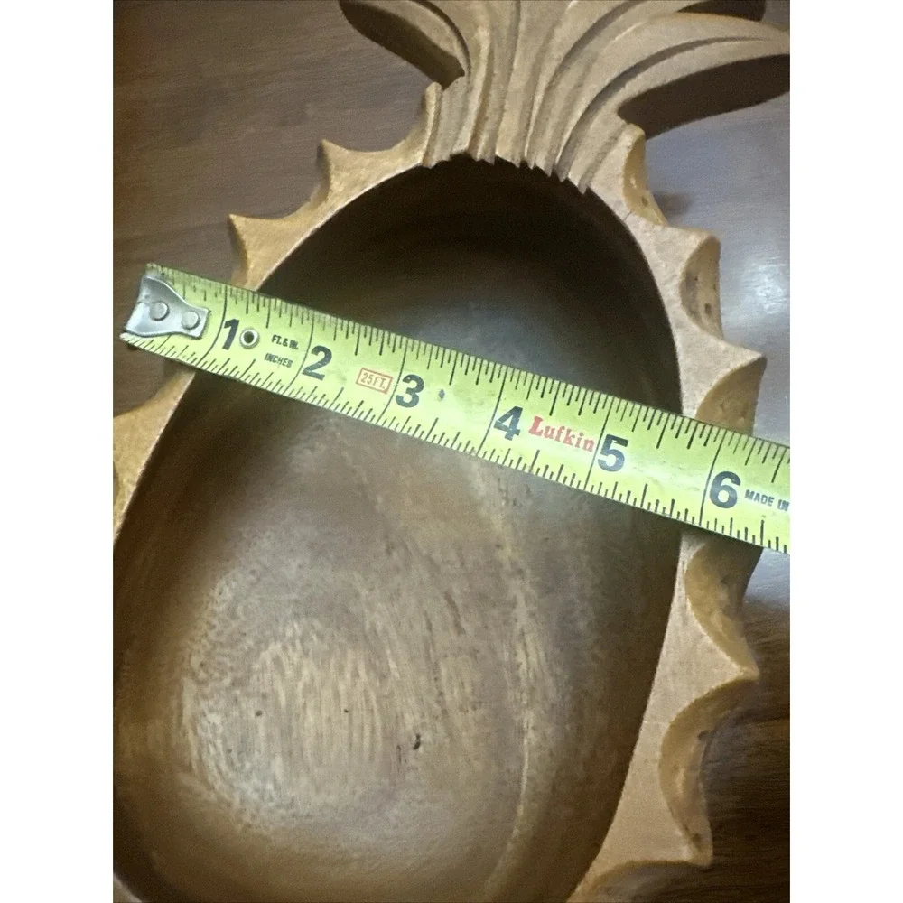 VTG Pineapple Serving Dish Bowl Hand Carved Artist Signed Monkey Pod Wood Hawaii